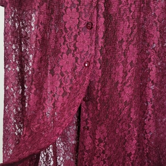 Vintage Women Sheer Lace Maxi Gown 22 Red Renaissance Corset Button Up Witch - Picture 10 of 15